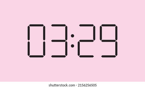 Digital clock close up displaying 3:29 o'clock, am or pm, simple flat black icon vector eps 10