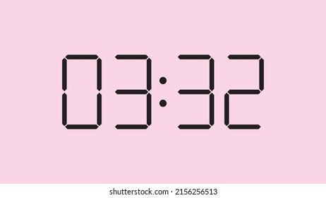 Digital clock close up displaying 3:32 o'clock, am or pm, simple flat black icon vector eps 10