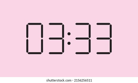 Digital clock close up displaying 3:33 o'clock, am or pm, simple flat black icon vector eps 10