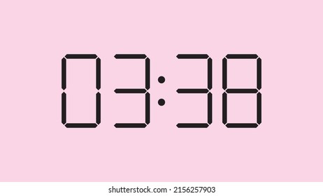 Digital clock close up displaying 3:38 o'clock, am or pm, simple flat black icon vector eps 10