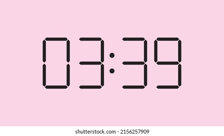 Digital clock close up displaying 3:39 o'clock, am or pm, simple flat black icon vector eps 10