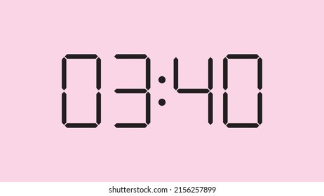 Digital clock close up displaying 3:40 o'clock, am or pm, simple flat black icon vector eps 10