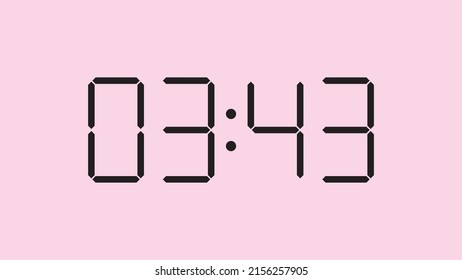 Digital clock close up displaying 3:43 o'clock, am or pm, simple flat black icon vector eps 10