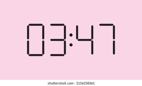 Digital clock close up displaying 3:47 o'clock, am or pm, simple flat black icon vector eps 10