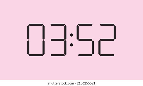 Digital clock close up displaying 3:52 o'clock, am or pm, simple flat black icon vector eps 10