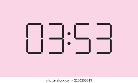 Digital clock close up displaying 3:53 o'clock, am or pm, simple flat black icon vector eps 10