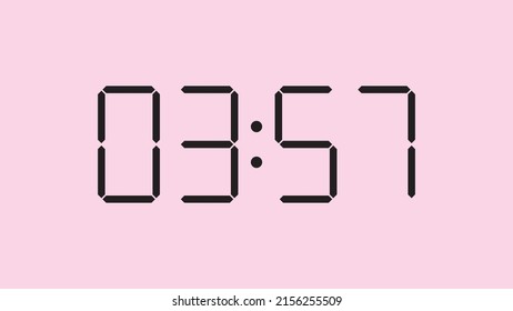 Digital clock close up displaying 3:57 o'clock, am or pm, simple flat black icon vector eps 10