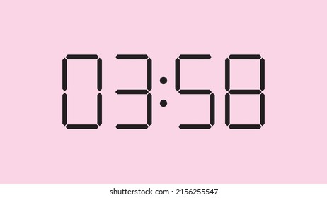 Digital clock close up displaying 3:58 o'clock, am or pm, simple flat black icon vector eps 10