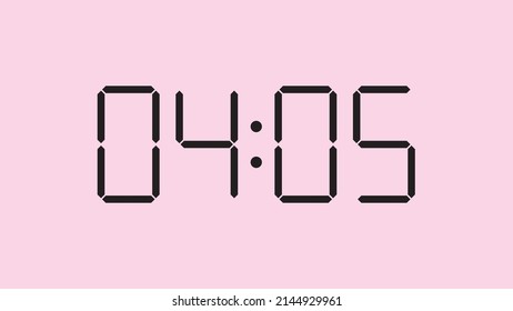 Digital clock close up displaying 4:05 o'clock, am or pm, simple flat black icon vector eps 10