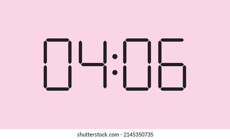Digital clock close up displaying 4:06 o'clock, am or pm, simple flat black icon vector eps 10