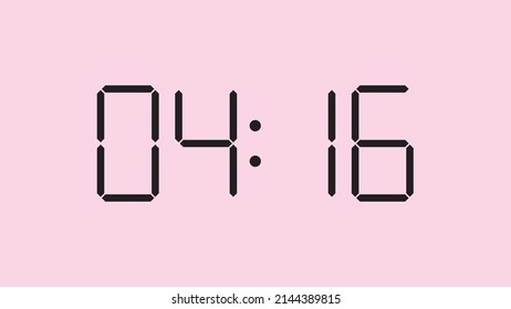 Digital clock close up displaying 4:16 o'clock, am or pm, simple flat black icon vector eps 10
