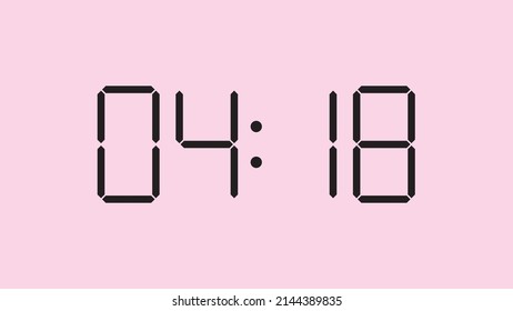 Digital clock close up displaying 4:18 o'clock, am or pm, simple flat black icon vector eps 10