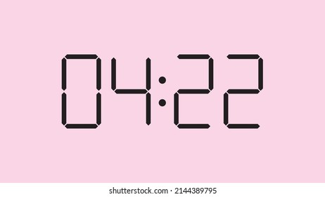 Digital clock close up displaying 4:22 o'clock, am or pm, simple flat black icon vector eps 10