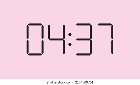 Digital clock close up displaying 4:37 o'clock, am or pm, simple flat black icon vector eps 10