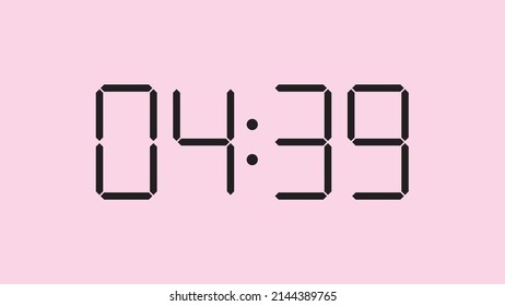 Digital clock close up displaying 4:39 o'clock, am or pm, simple flat black icon vector eps 10