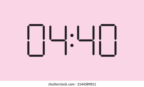 Digital clock close up displaying 4:40 o'clock, am or pm, simple flat black icon vector eps 10