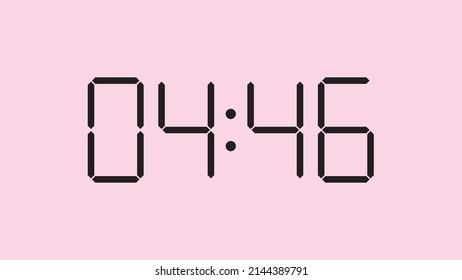 Digital clock close up displaying 4:46 o'clock, am or pm, simple flat black icon vector eps 10