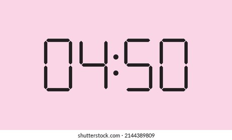 Digital clock close up displaying 4:50 o'clock, am or pm, simple flat black icon vector eps 10