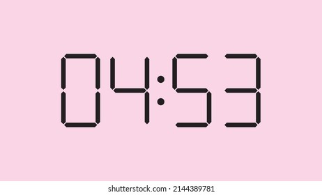 Digital clock close up displaying 4:53 o'clock, am or pm, simple flat black icon vector eps 10