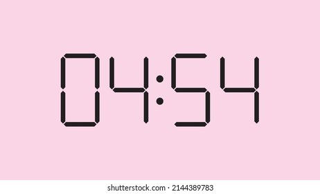 Digital clock close up displaying 4:54 o'clock, am or pm, simple flat black icon vector eps 10