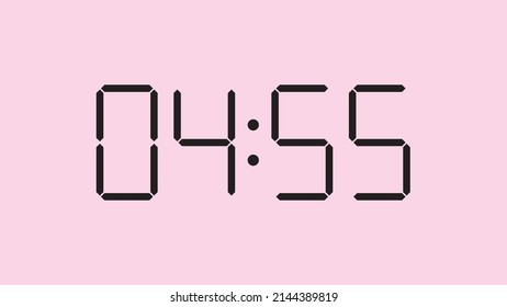 Digital clock close up displaying 4:55 o'clock, am or pm, simple flat black icon vector eps 10