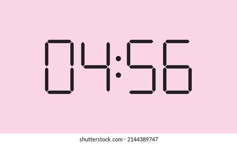 Digital clock close up displaying 4:56 o'clock, am or pm, simple flat black icon vector eps 10