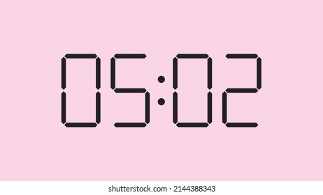Digital clock close up displaying 5:02 o'clock, am or pm, simple flat black icon vector eps 10