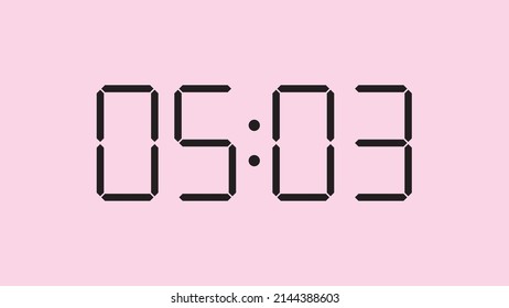 Digital clock close up displaying 5:03 o'clock, am or pm, simple flat black icon vector eps 10