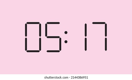 Digital clock close up displaying 5:17 o'clock, am or pm, simple flat black icon vector eps 10