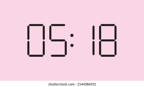 Digital clock close up displaying 5:18 o'clock, am or pm, simple flat black icon vector eps 10