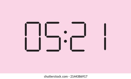 Digital clock close up displaying 5:21 o'clock, am or pm, simple flat black icon vector eps 10