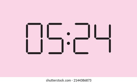 Digital clock close up displaying 5:24 o'clock, am or pm, simple flat black icon vector eps 10