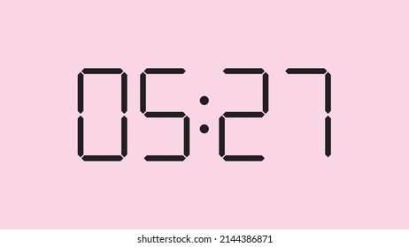 Digital clock close up displaying 5:27 o'clock, am or pm, simple flat black icon vector eps 10