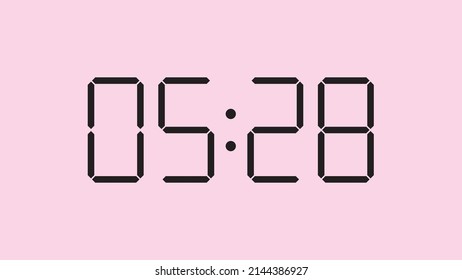 Digital clock close up displaying 5:28 o'clock, am or pm, simple flat black icon vector eps 10