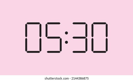 Digital clock close up displaying 5:30 o'clock, am or pm, simple flat black icon vector eps 10