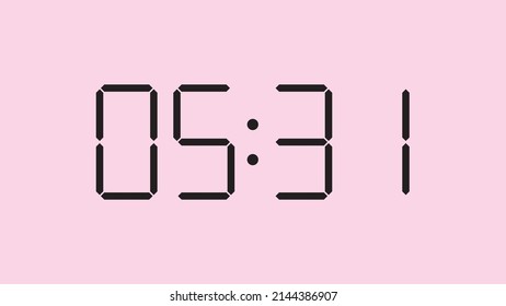 Digital clock close up displaying 5:31 o'clock, am or pm, simple flat black icon vector eps 10
