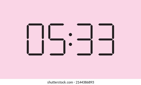 Digital clock close up displaying 5:33 o'clock, am or pm, simple flat black icon vector eps 10