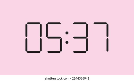 Digital clock close up displaying 5:37 o'clock, am or pm, simple flat black icon vector eps 10