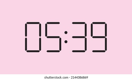 Digital clock close up displaying 5:39 o'clock, am or pm, simple flat black icon vector eps 10