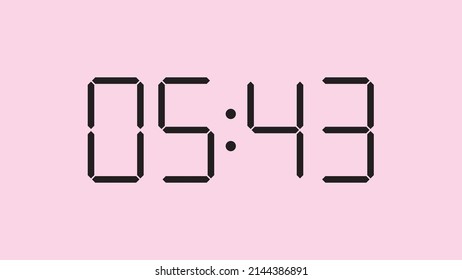 Digital clock close up displaying 5:43 o'clock, am or pm, simple flat black icon vector eps 10