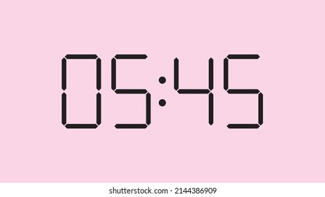 Digital clock close up displaying 5:45 o'clock, am or pm, simple flat black icon vector eps 10