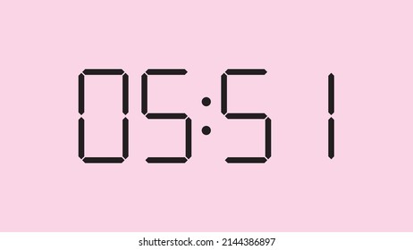 Digital clock close up displaying 5:51 o'clock, am or pm, simple flat black icon vector eps 10