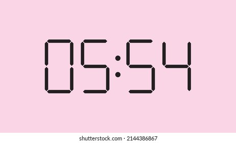 Digital clock close up displaying 5:54 o'clock, am or pm, simple flat black icon vector eps 10