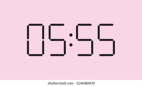 Digital clock close up displaying 5:55 o'clock, am or pm, simple flat black icon vector eps 10