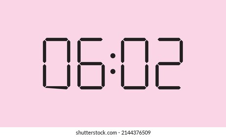 Digital clock close up displaying 6:02 o'clock, am or pm, simple flat black icon vector eps 10