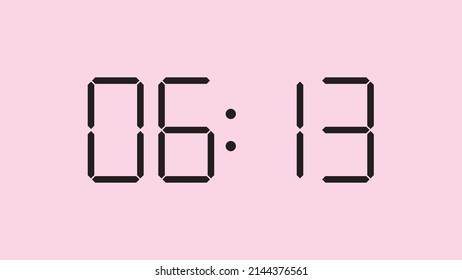 Digital clock close up displaying 6:13 o'clock, am or pm, simple flat black icon vector eps 10