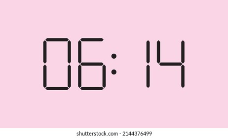 Digital clock close up displaying 6:14 o'clock, am or pm, simple flat black icon vector eps 10