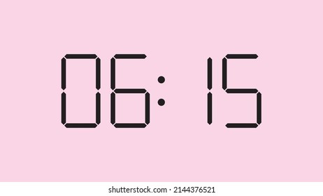 Digital clock close up displaying 6:15 o'clock, am or pm, simple flat black icon vector eps 10