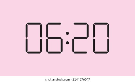 Digital clock close up displaying 6:20 o'clock, am or pm, simple flat black icon vector eps 10