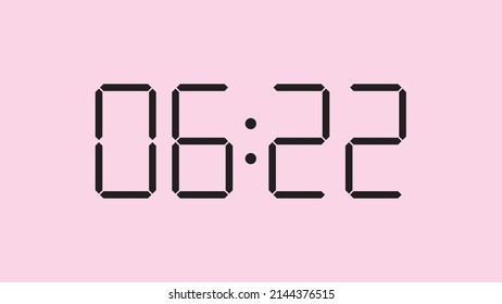 Digital clock close up displaying 6:22 o'clock, am or pm, simple flat black icon vector eps 10